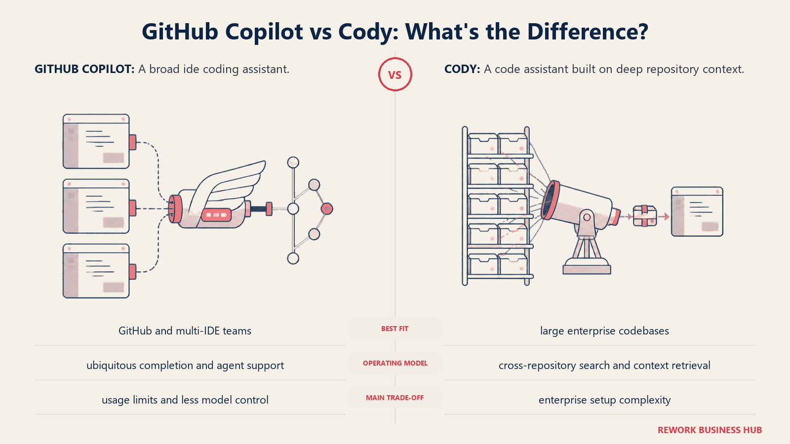 GitHub Copilot and Cody compared through matched operating metaphors for which fits better?