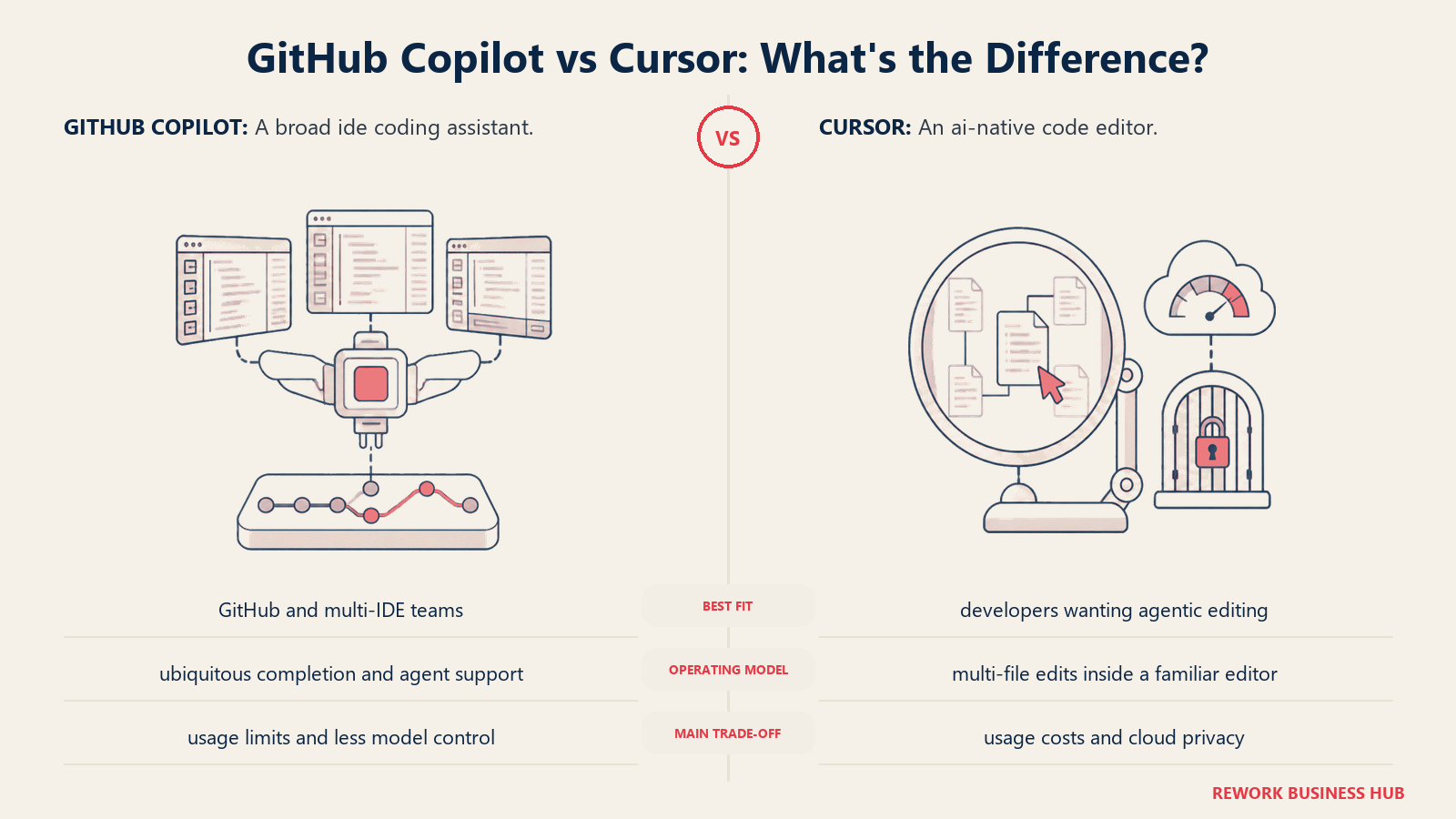 GitHub Copilot and Cursor compared through matched operating metaphors for which fits better?