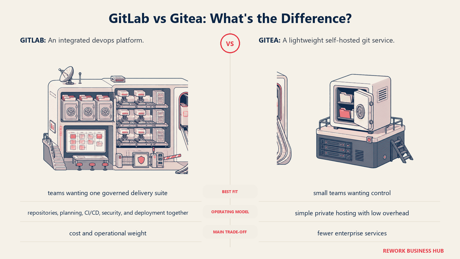 GitLab and Gitea compared through matched operating metaphors for which fits better?