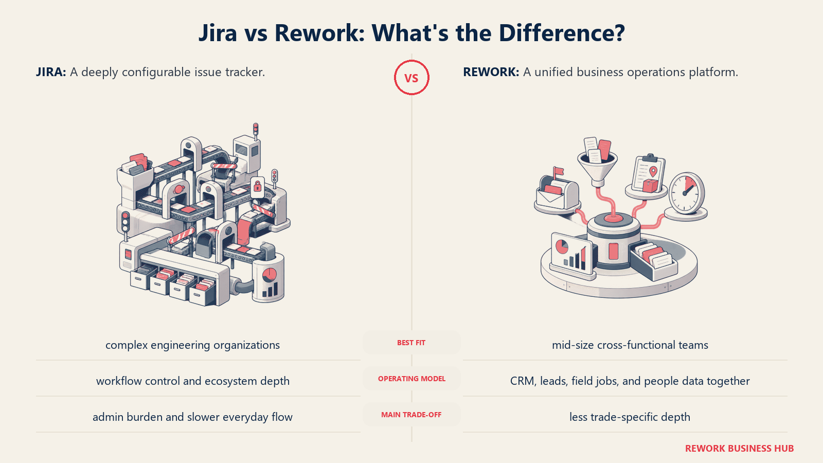 Jira and Rework compared through matched operating metaphors for which fits better?
