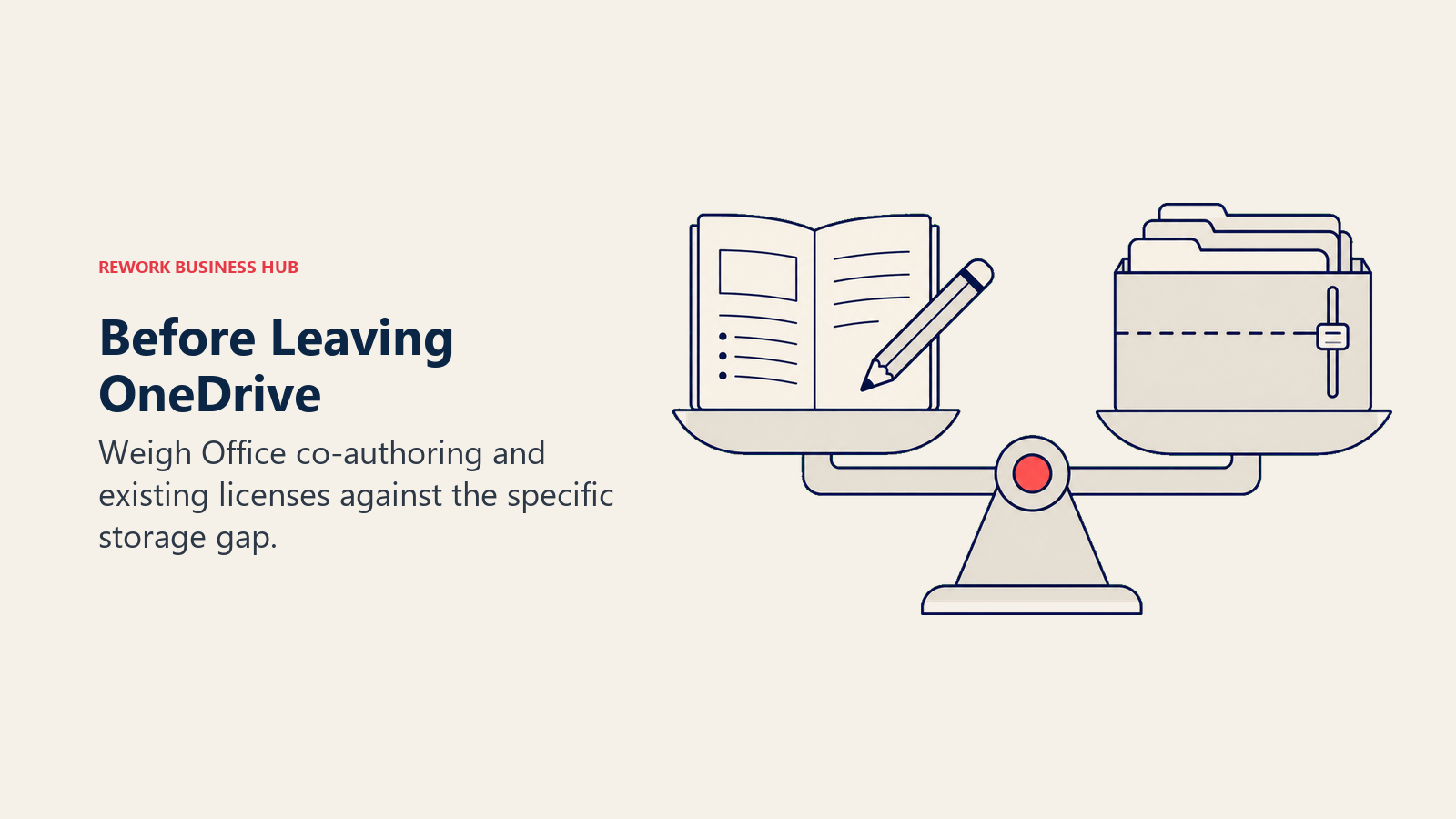 Balance scale weighing shared document work against a file storage change.