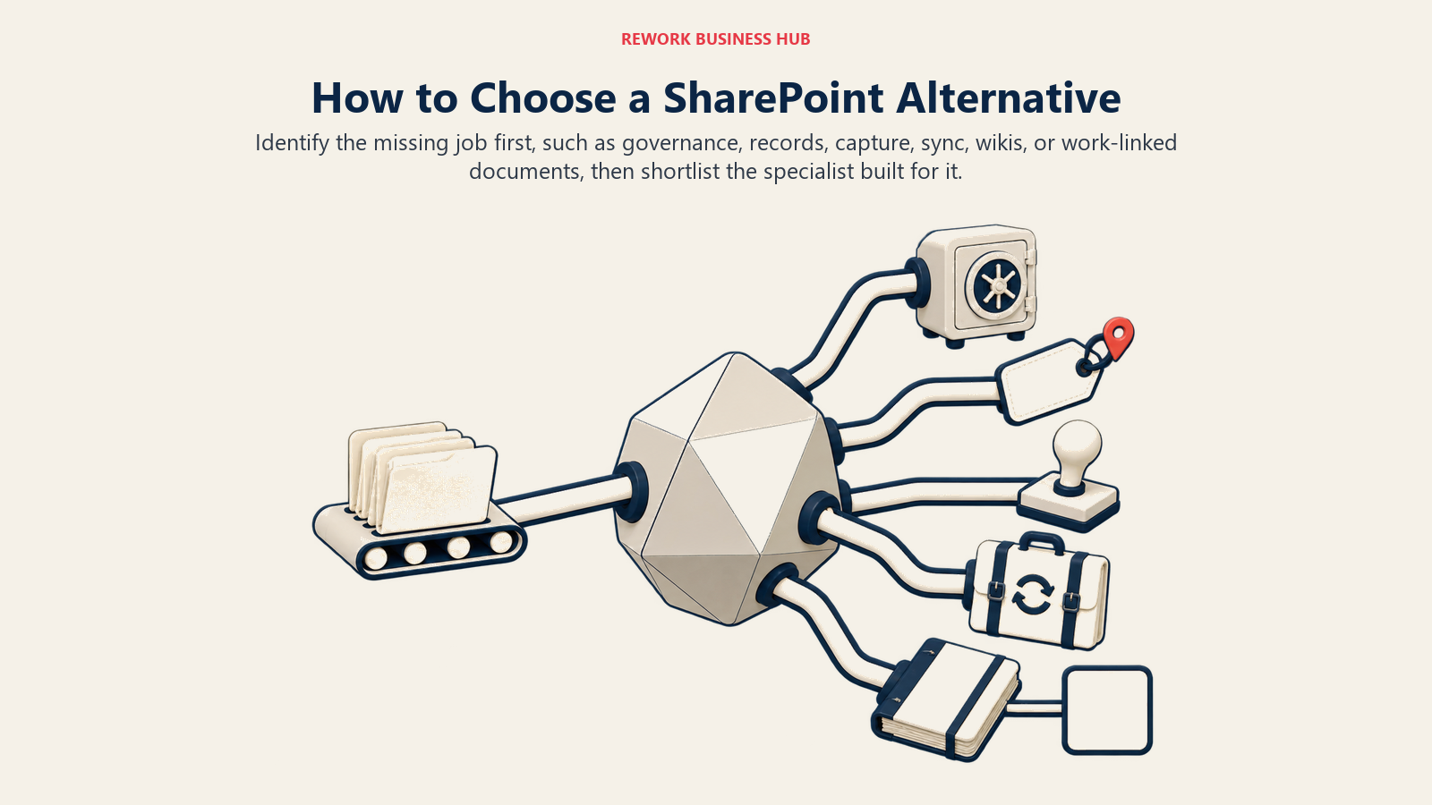 How to choose a SharePoint alternative by governance, metadata, capture, records, sync, wiki, or work-linked document needs
