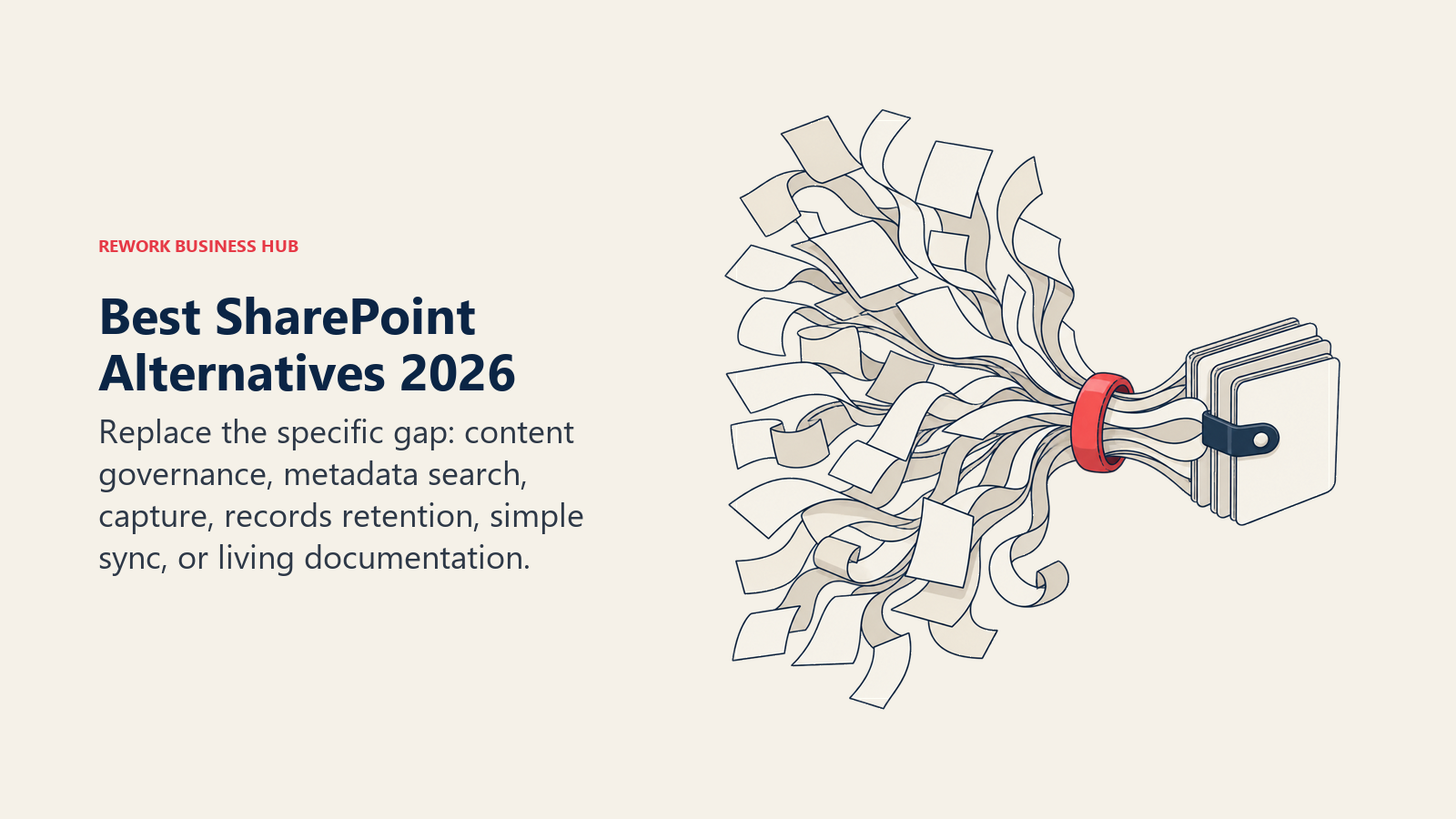 Best SharePoint alternatives shown as a sprawling document tree being organized into one governed content set