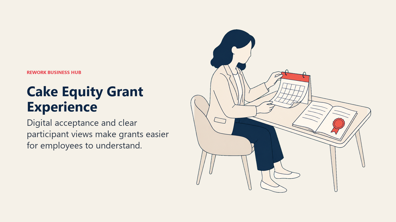 Employee reviewing a grant calendar and equity agreement at a desk.