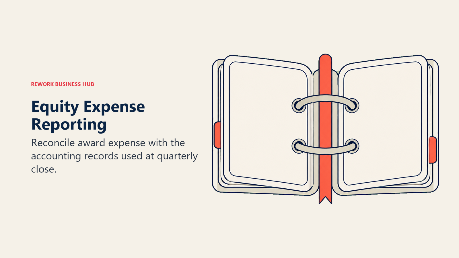 Open accounting binder joined by rings, representing reconciliation of equity expense records.