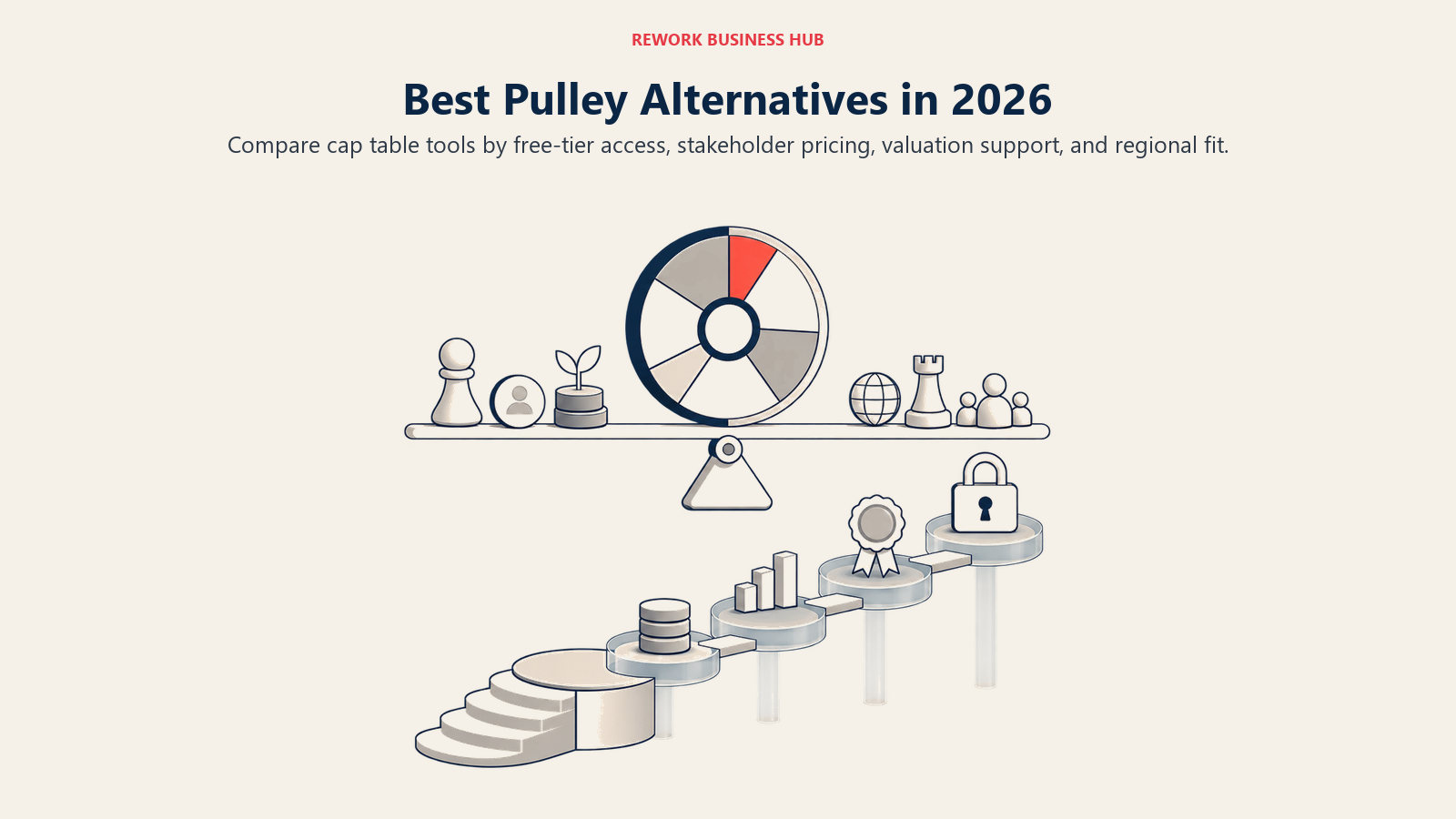 Best Pulley alternatives represented by a balanced cap table ownership wheel and transparent stakeholder pricing tiers