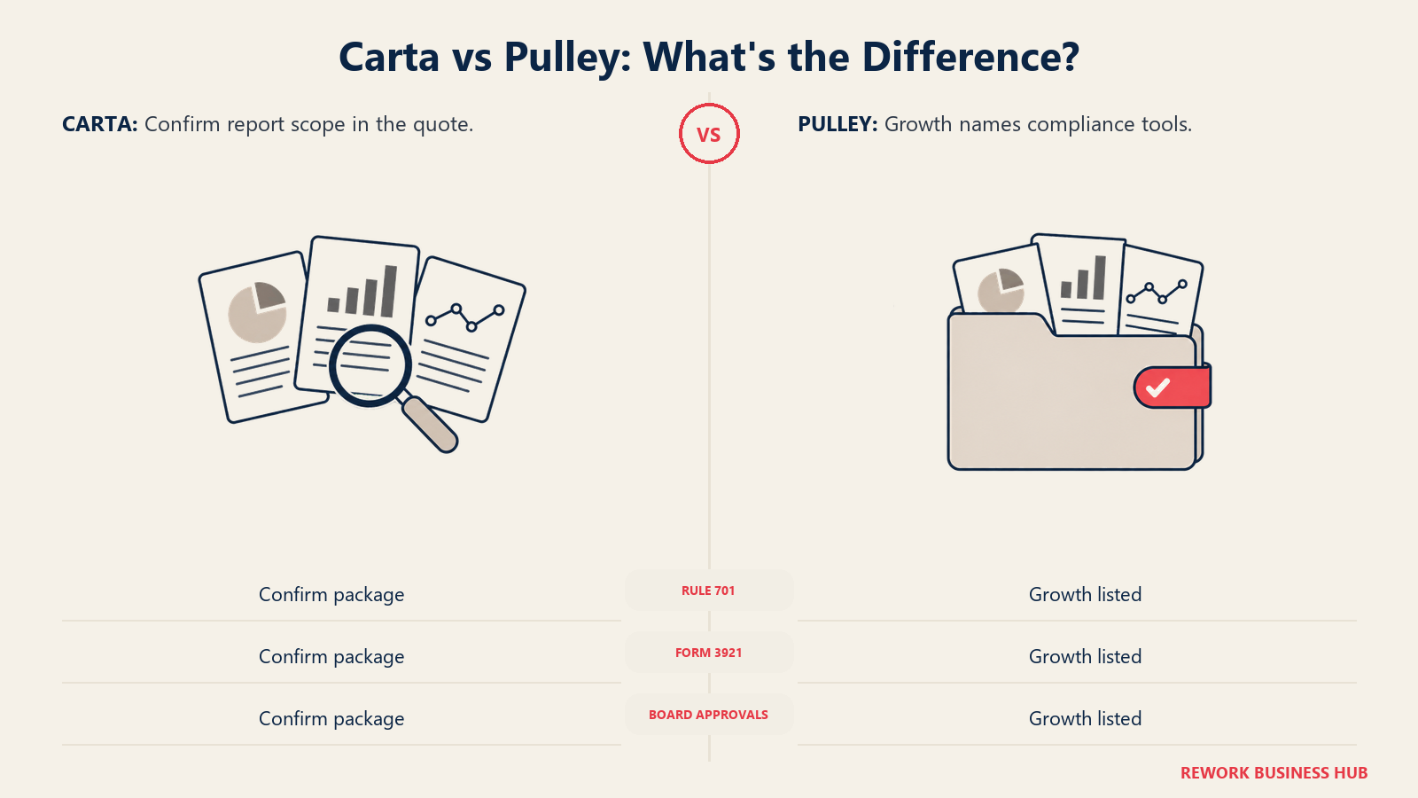 Carta and Pulley compliance packages compared through organized reporting files