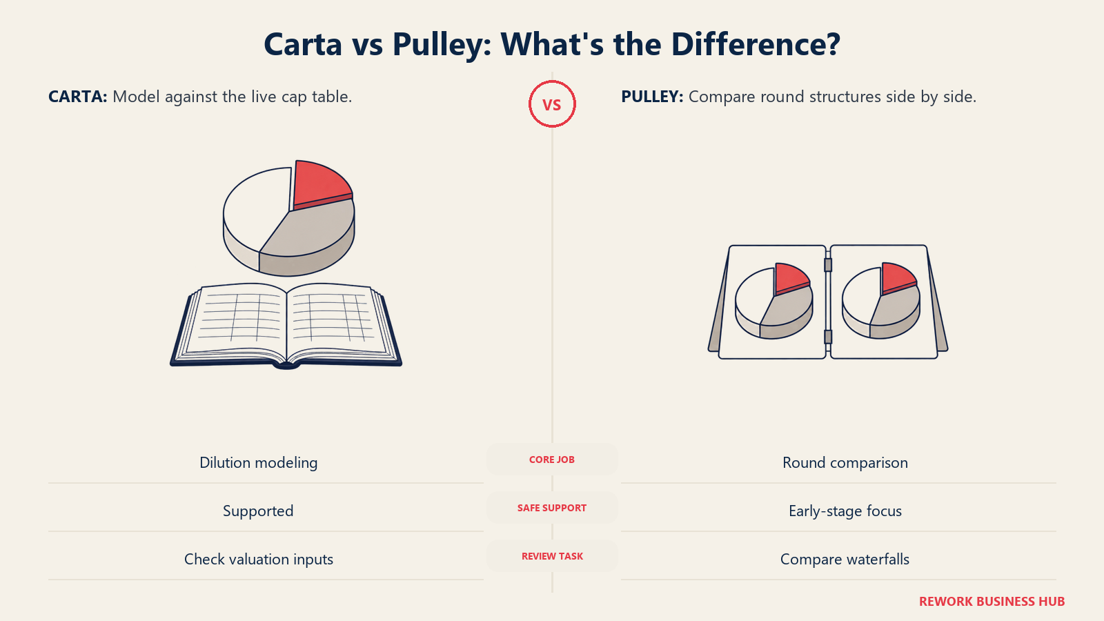 Carta and Pulley fundraising scenarios compared through changes in equity ownership