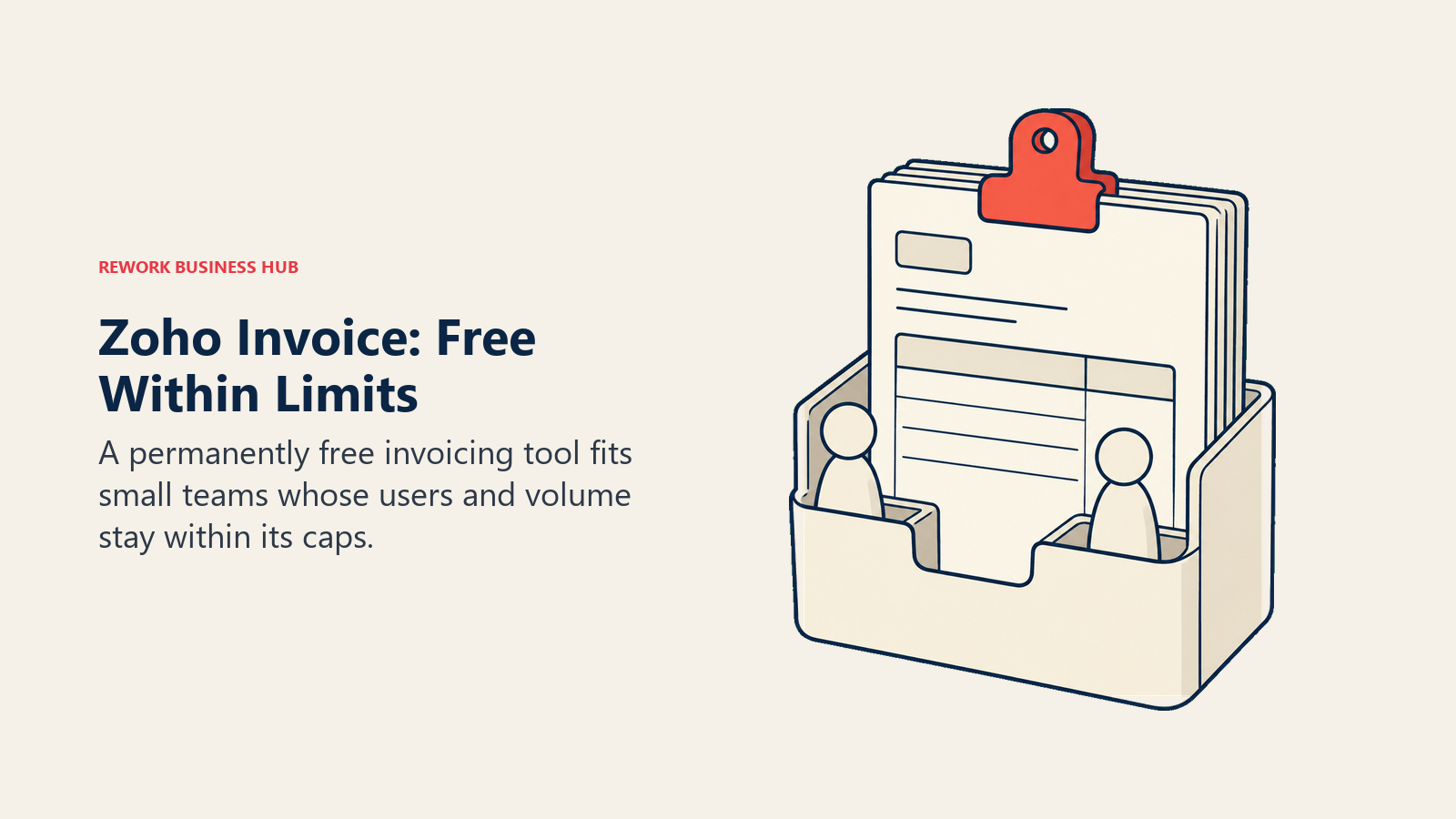 Zoho Invoice usage limits represented by a bounded invoice organizer with two user figures