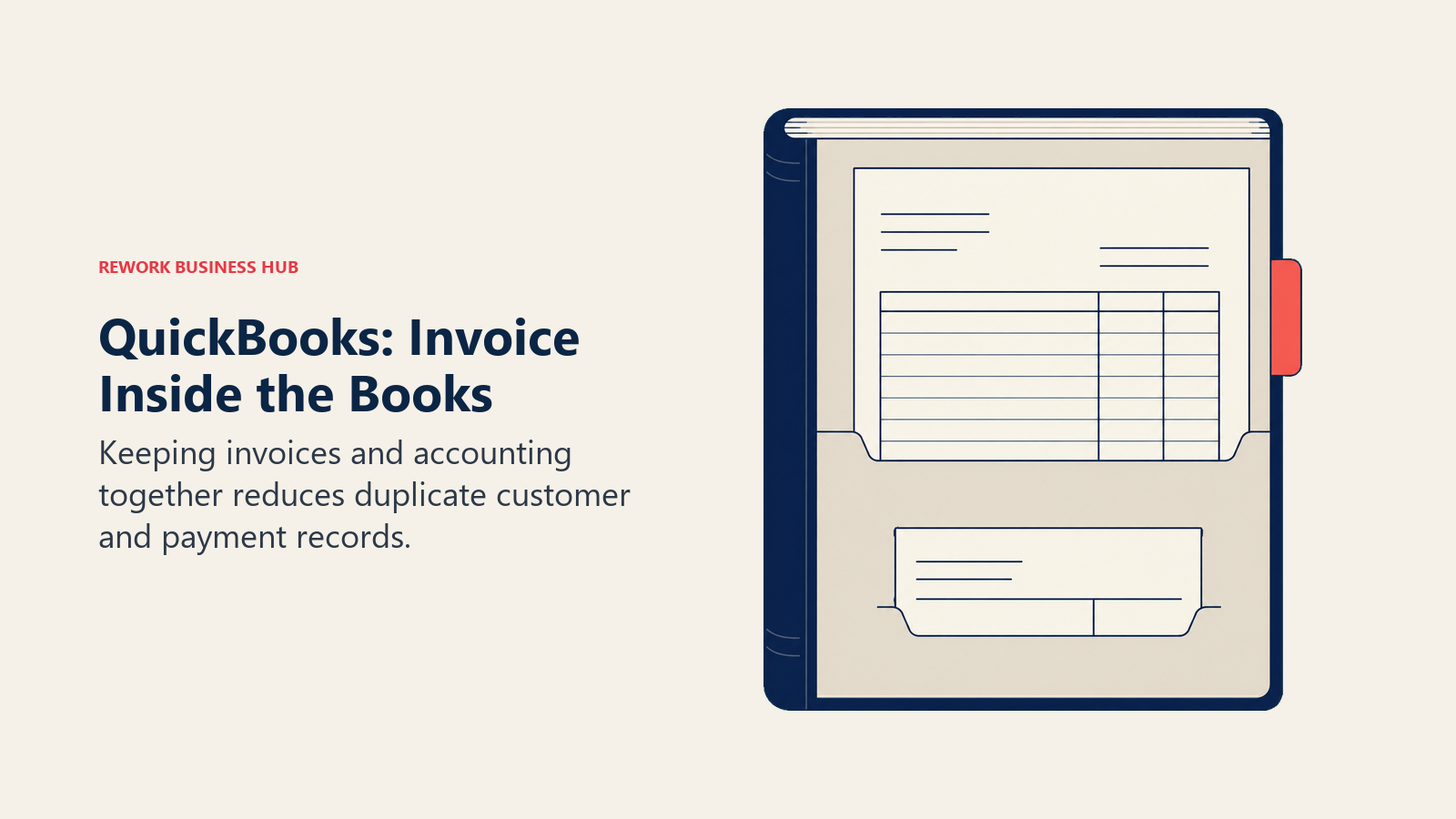 QuickBooks invoicing represented by an invoice kept inside an accounting ledger