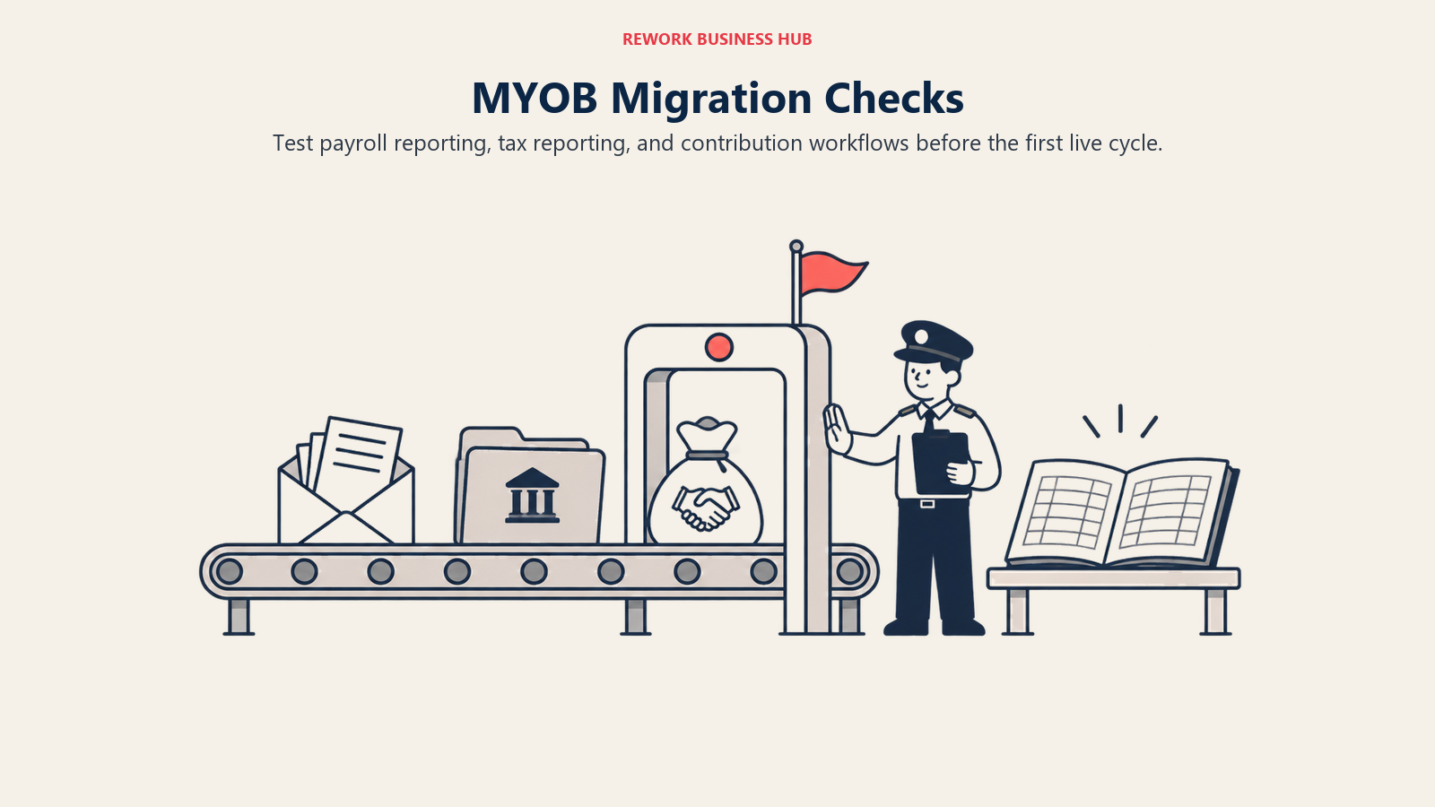 MYOB migration checks payroll reporting, tax reporting, and contribution workflows