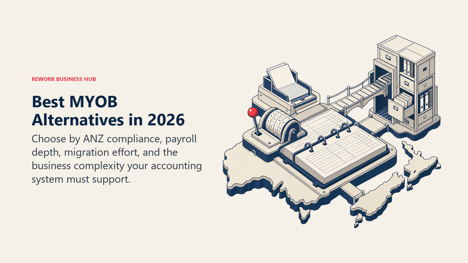 Best MYOB alternatives shown as an ANZ accounting switchboard balancing payroll, tax compliance, migration, and business complexity