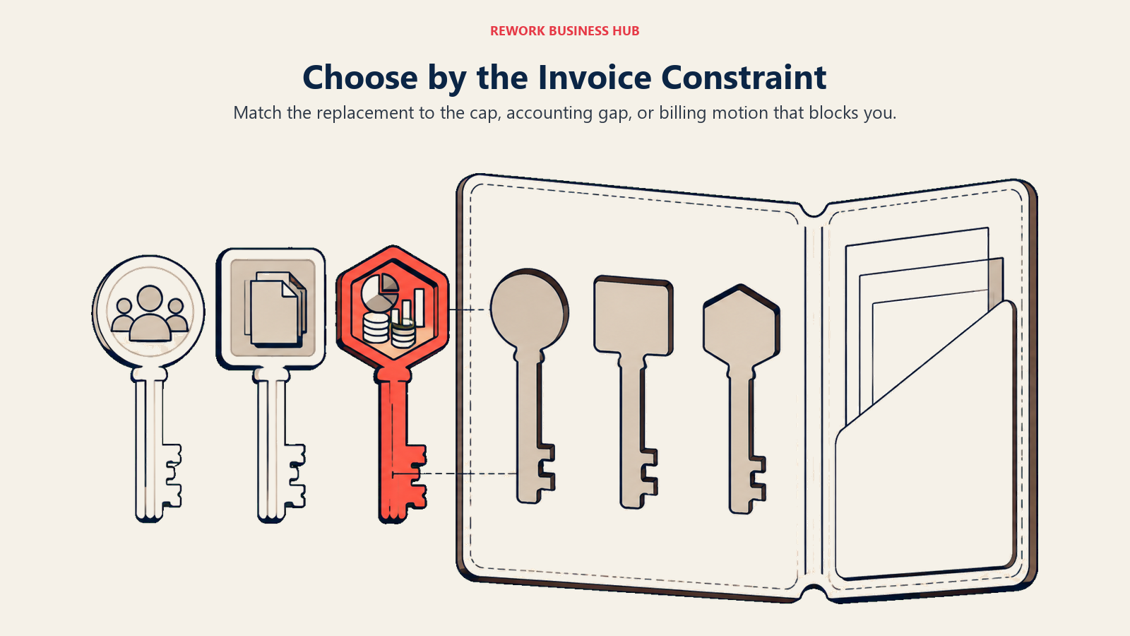 Different keys represent invoice capacity, team access, and accounting requirements