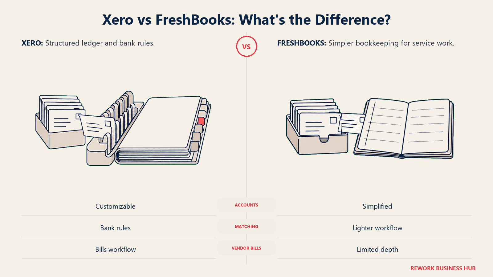 A structured ledger and simple bank-slip tray compare reconciliation depth