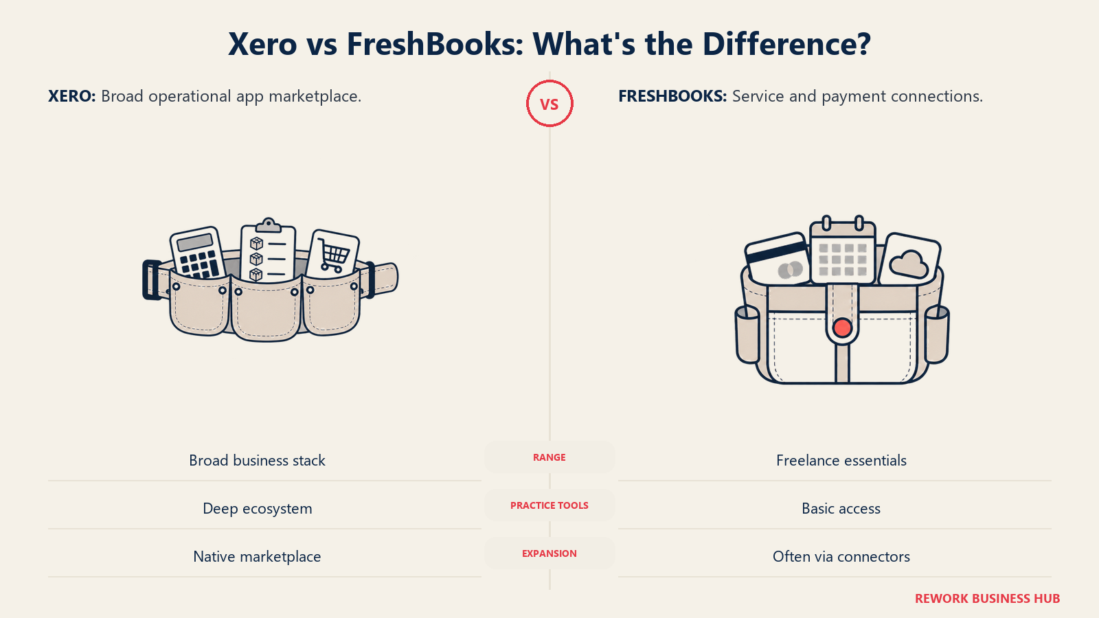 A business toolbelt and service pouch compare accounting integration ecosystems