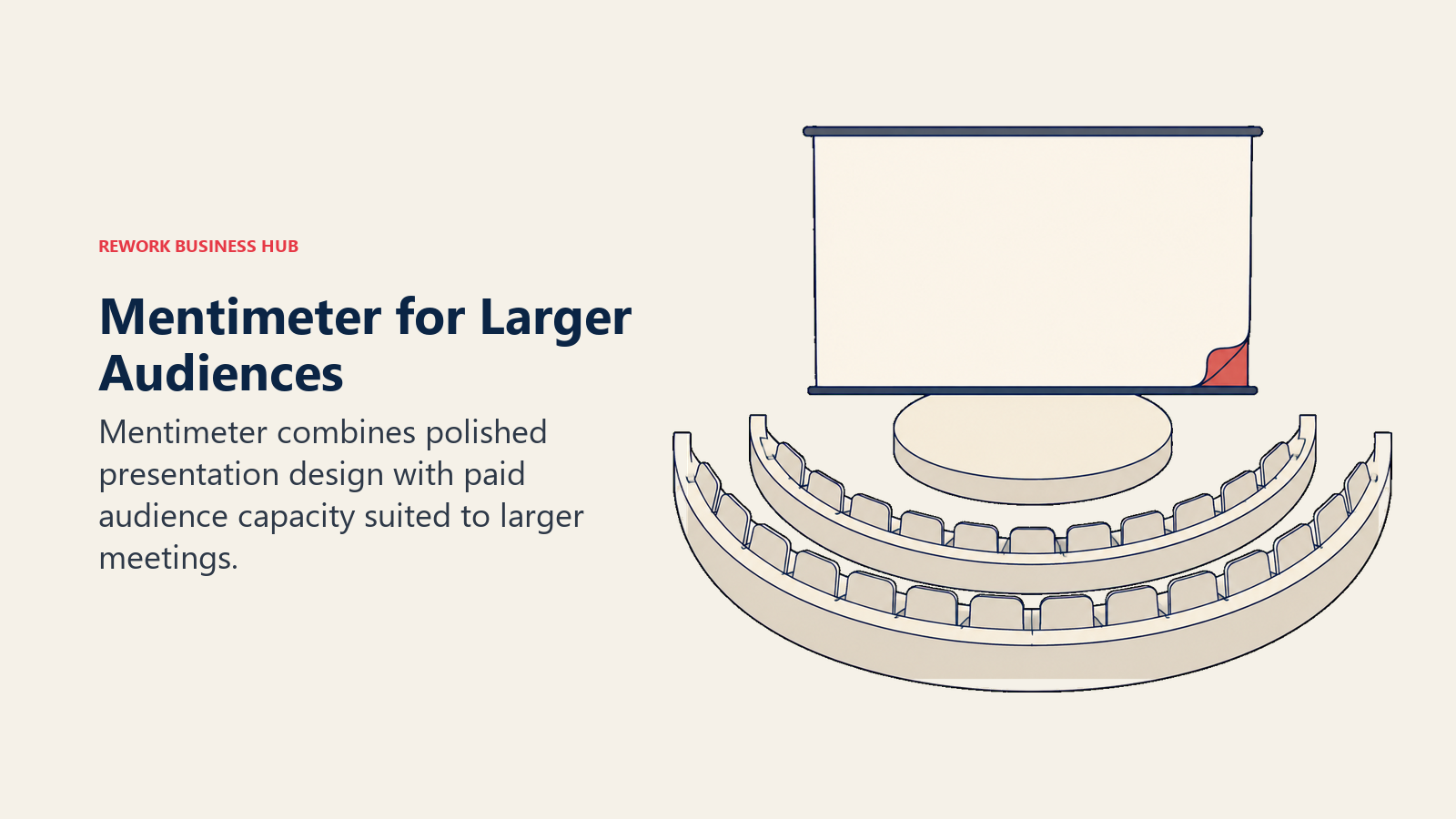 Mentimeter for Larger Audiences: a polished slide screen opening onto a larger amphitheater