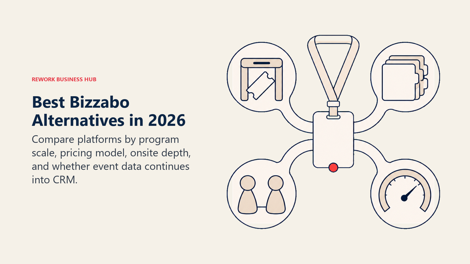 Best Bizzabo alternatives shown as one generic smart badge joining registration, agenda, attendee networking, and event reporting