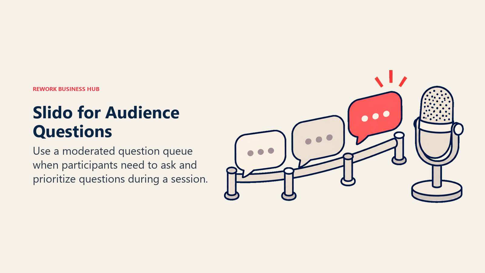 Audience questions moving through an orderly queue toward a microphone