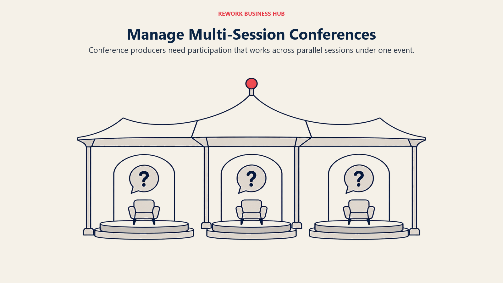 Several conference stages beneath one shared event canopy