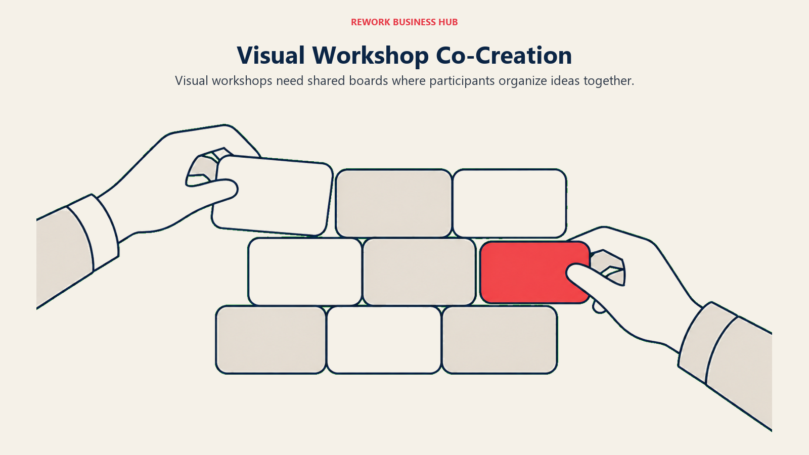 Participants fitting shared notes into a collaborative workshop mosaic