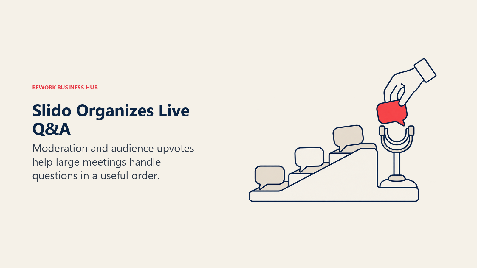 A moderator lifting a prioritized audience question from a sorting ramp