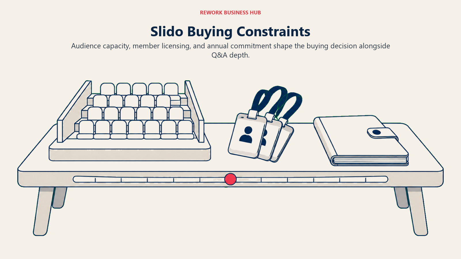 Audience capacity, host seats, and annual commitment arranged on a buying workbench