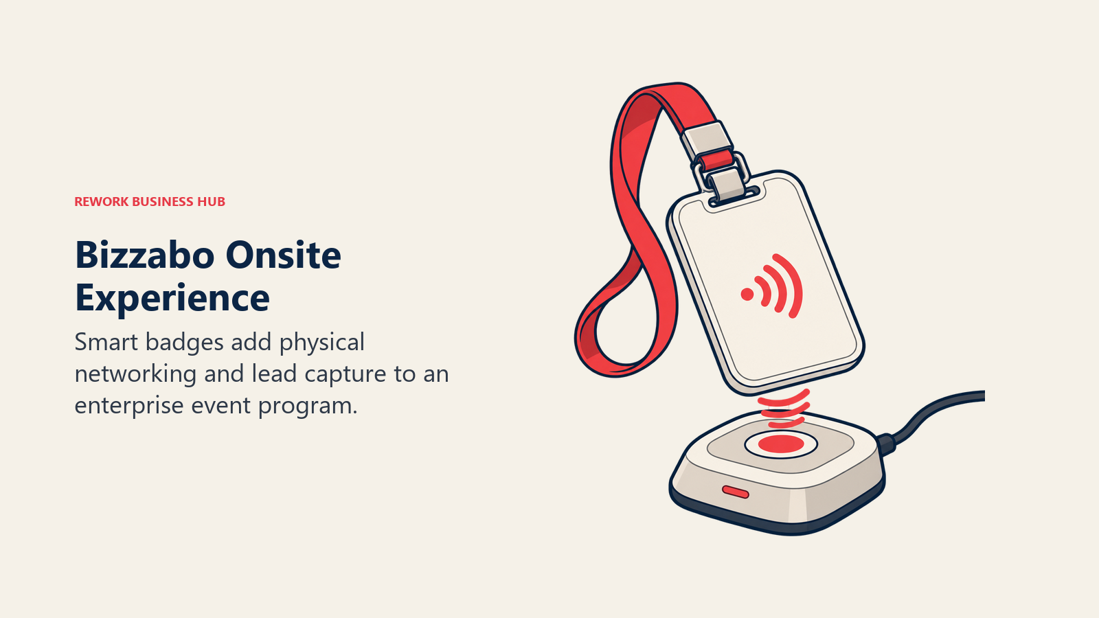 Bizzabo Onsite Experience illustrated by wearable badge over small dock