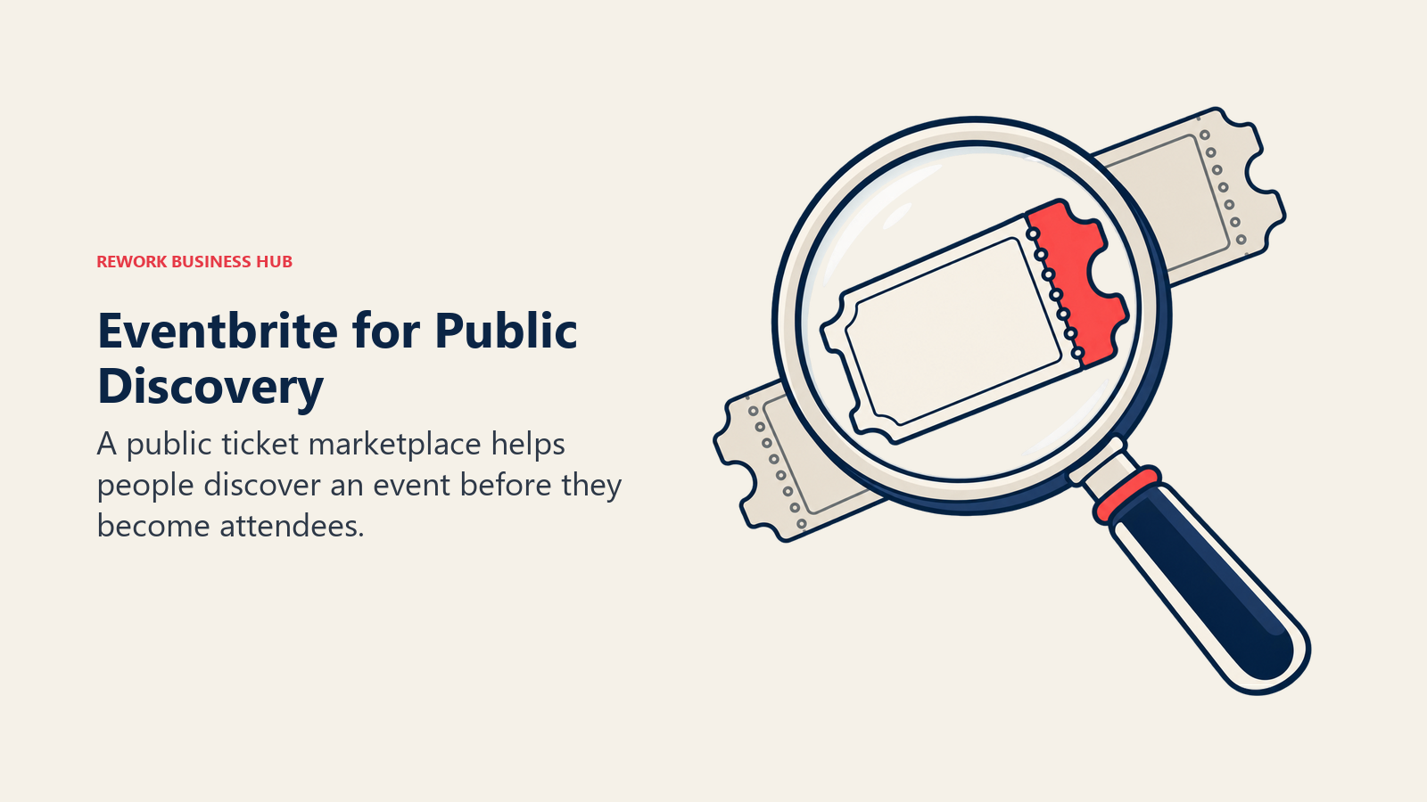 Eventbrite for Public Discovery illustrated by ticket through discovery lens