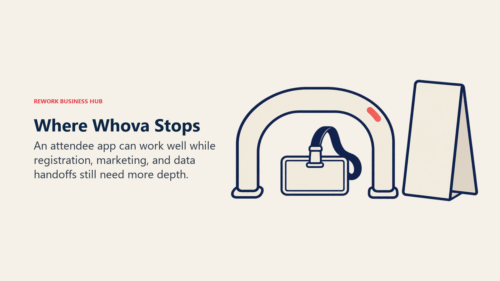 Where Whova Stops illustrated by badge under low arch