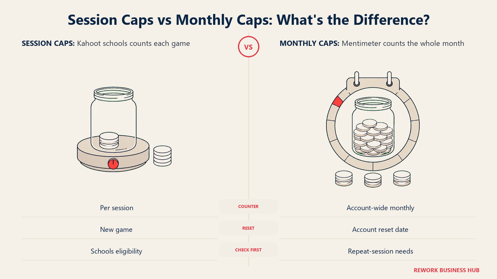 Session Caps vs Monthly Caps: What's the Difference?: kahoot schools counts each game compared with mentimeter counts the whole month