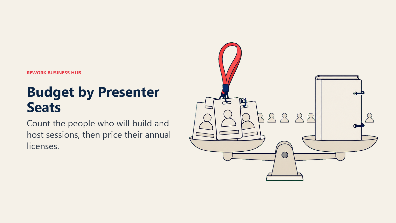 Presenter seat budgeting with host badges on a balance and audience tokens outside the billed count