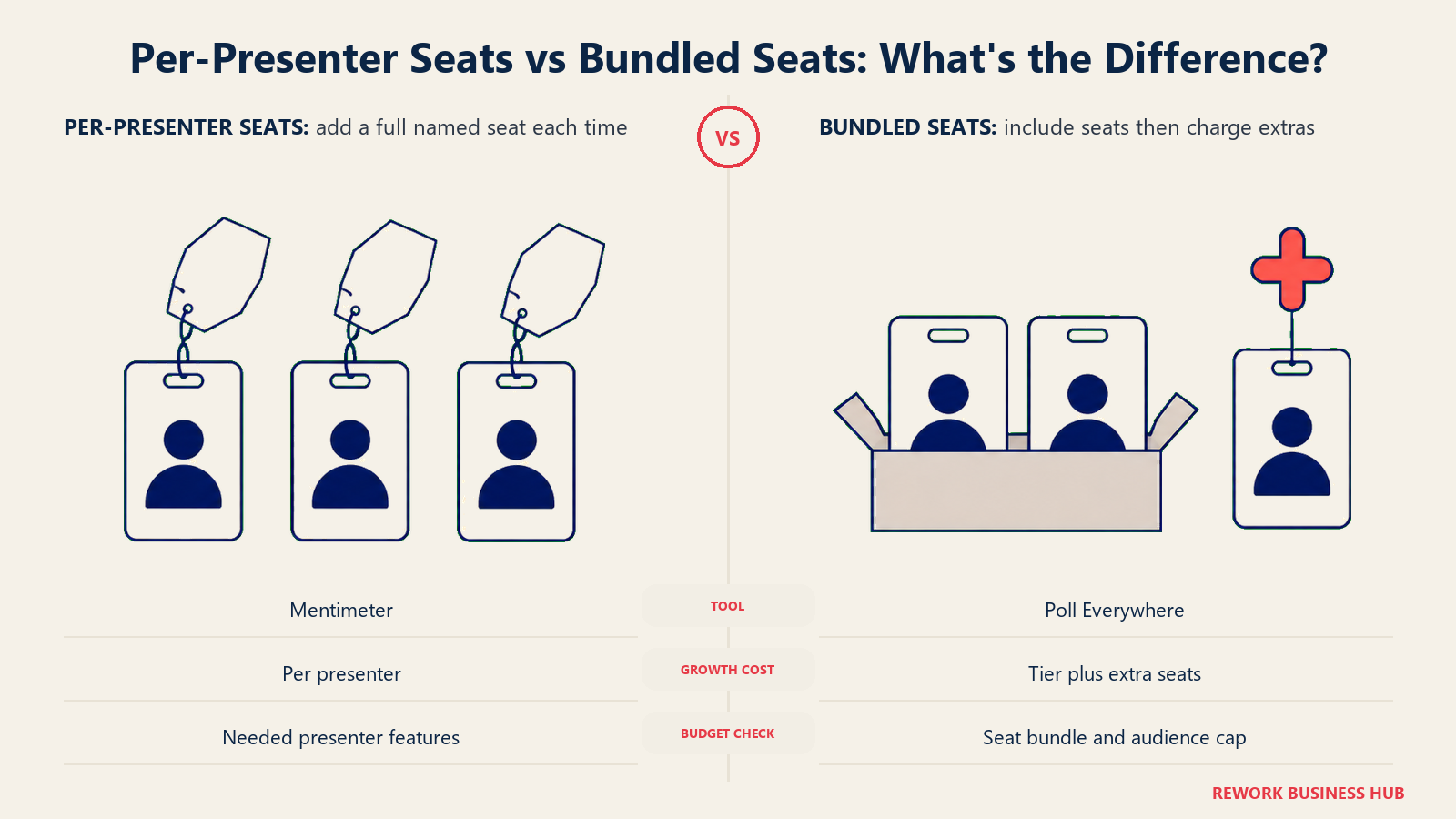 Individual presenter licenses versus bundled seats with separately priced additions