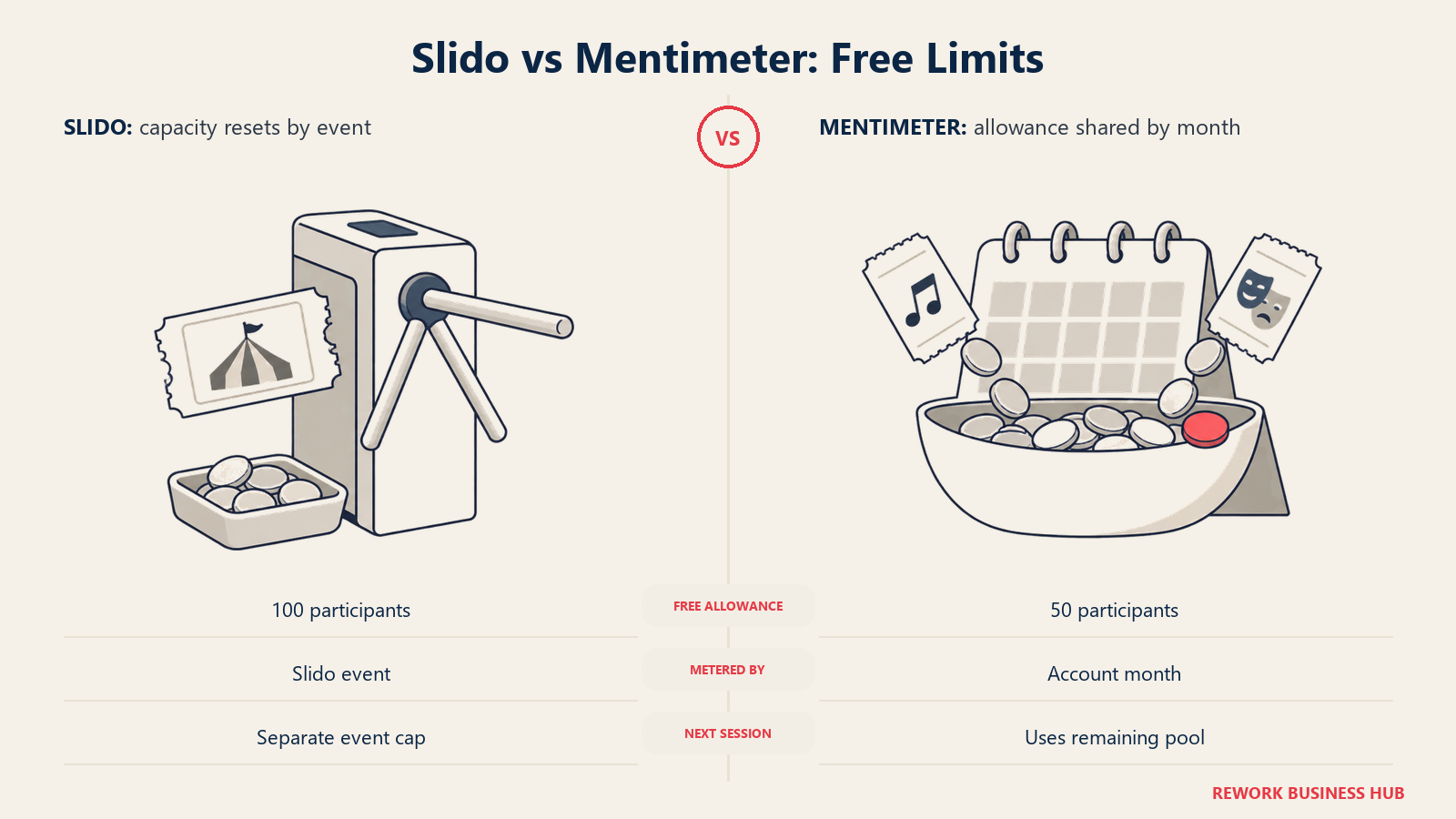 Slido per-event participant capacity versus Mentimeter shared monthly participant allowance