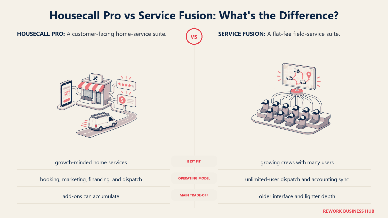 Housecall Pro and Service Fusion compared through matched operating metaphors for which fits better?