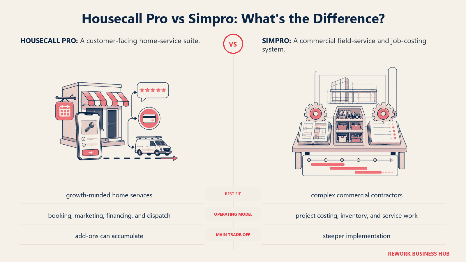 Housecall Pro and Simpro compared through matched operating metaphors for which fits better?