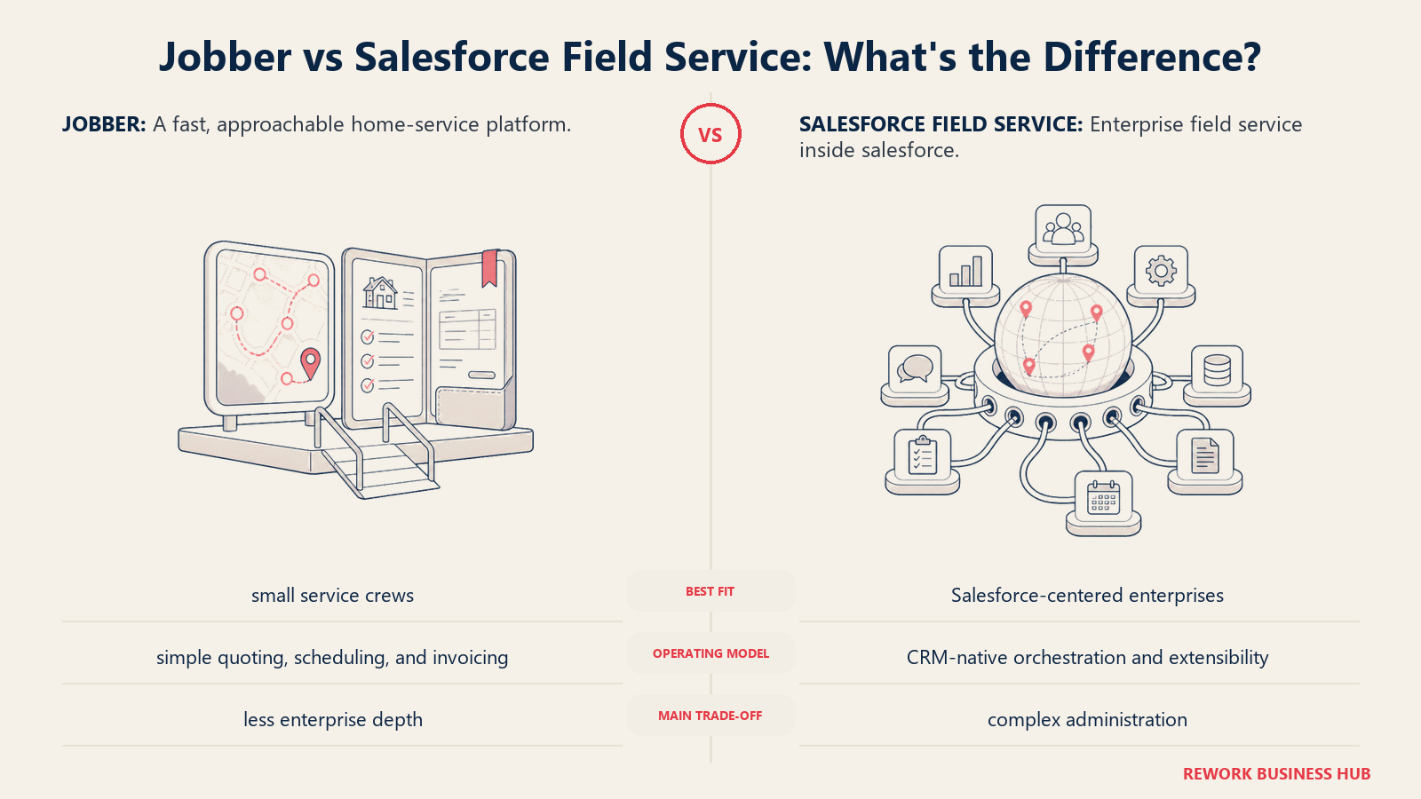 Jobber and Salesforce Field Service compared through matched operating metaphors for which fits better?