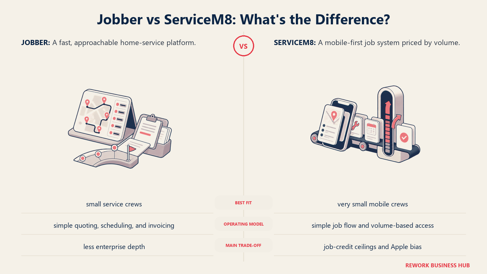Jobber and ServiceM8 compared through matched operating metaphors for which fits better?