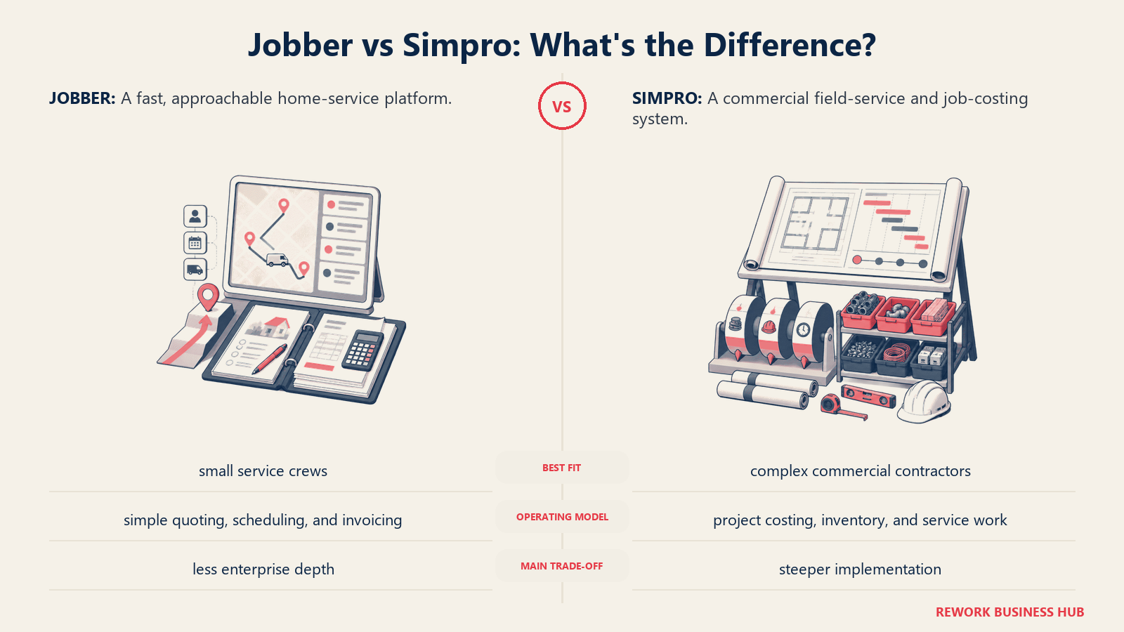 Jobber and Simpro compared through matched operating metaphors for which fits better?