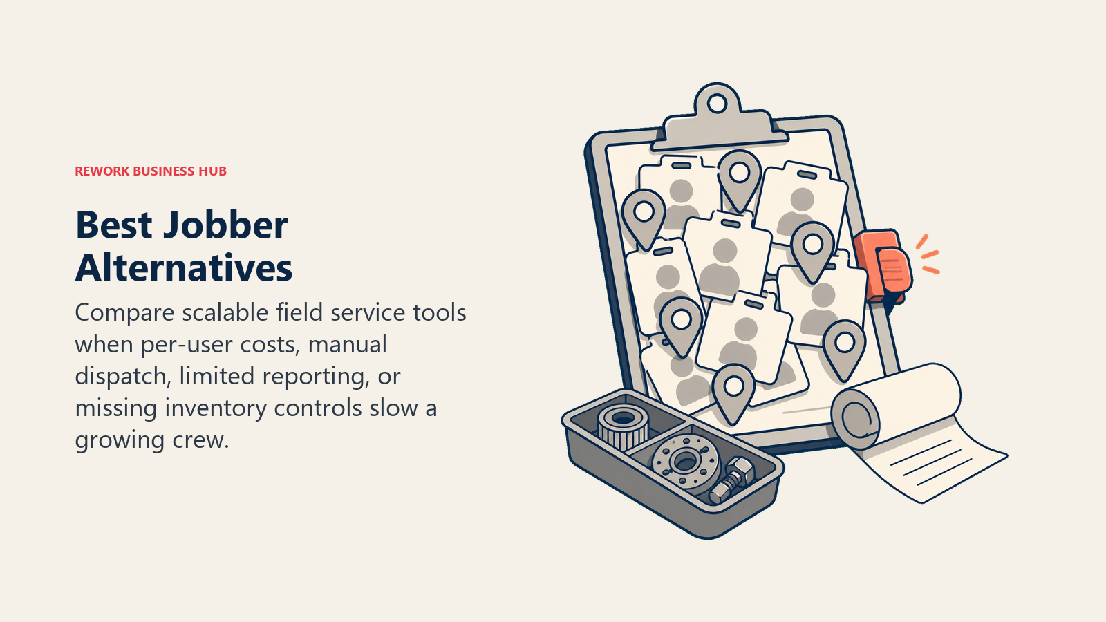 Best Jobber alternatives visual showing an overloaded dispatch clipboard for a growing trades crew