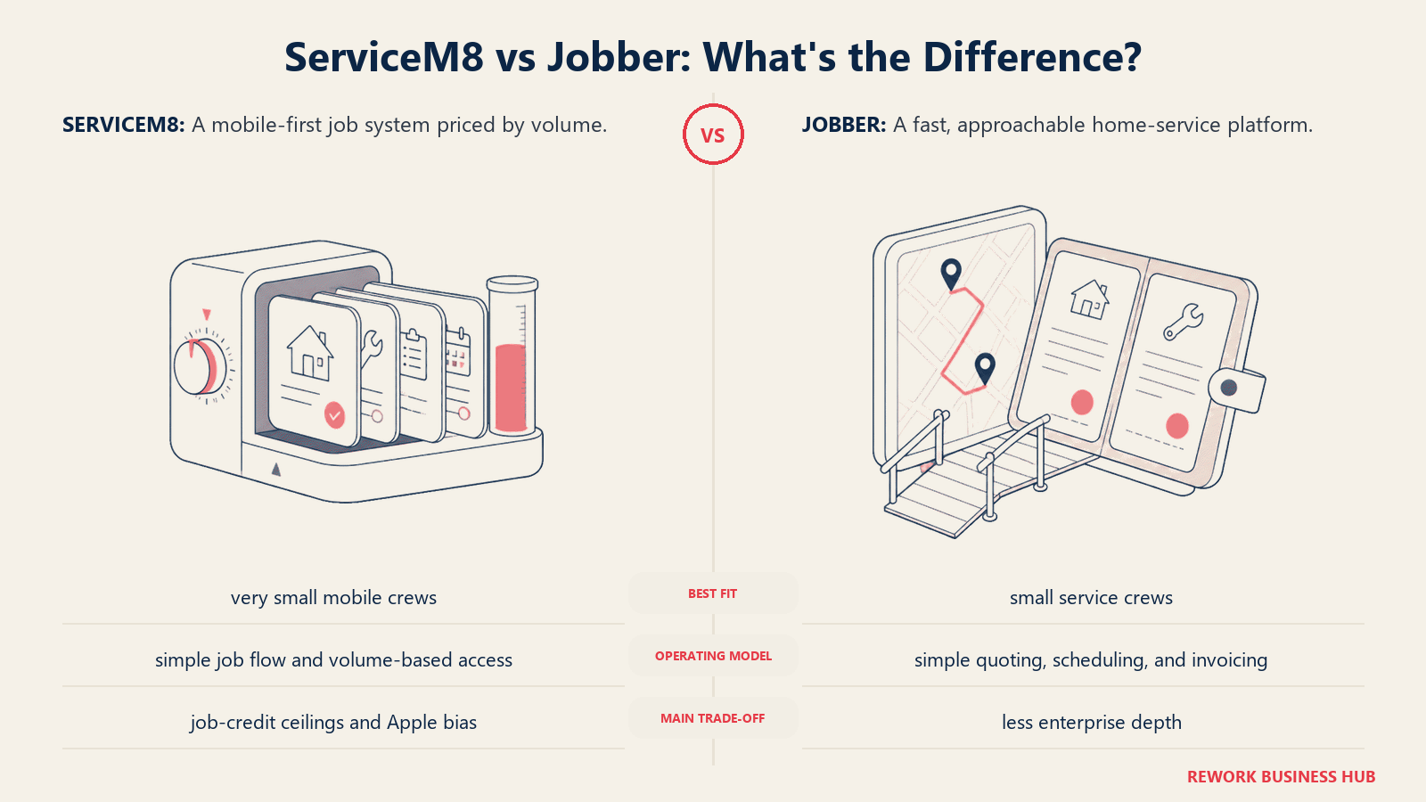 ServiceM8 and Jobber compared through matched operating metaphors for which fits better?