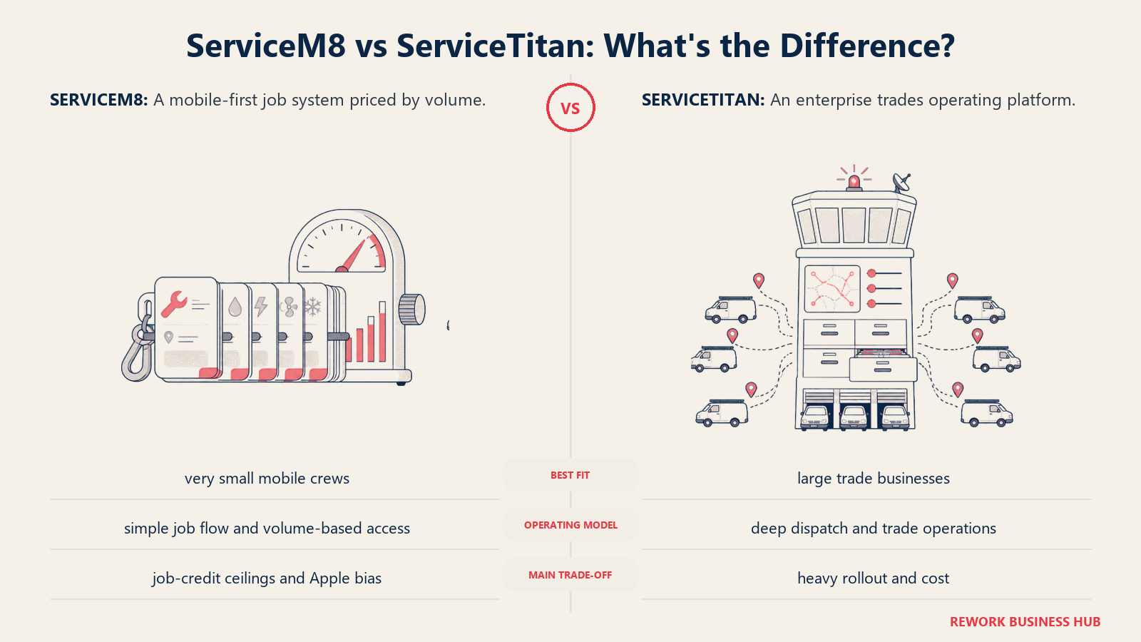 ServiceM8 and ServiceTitan compared through matched operating metaphors for which fits better?