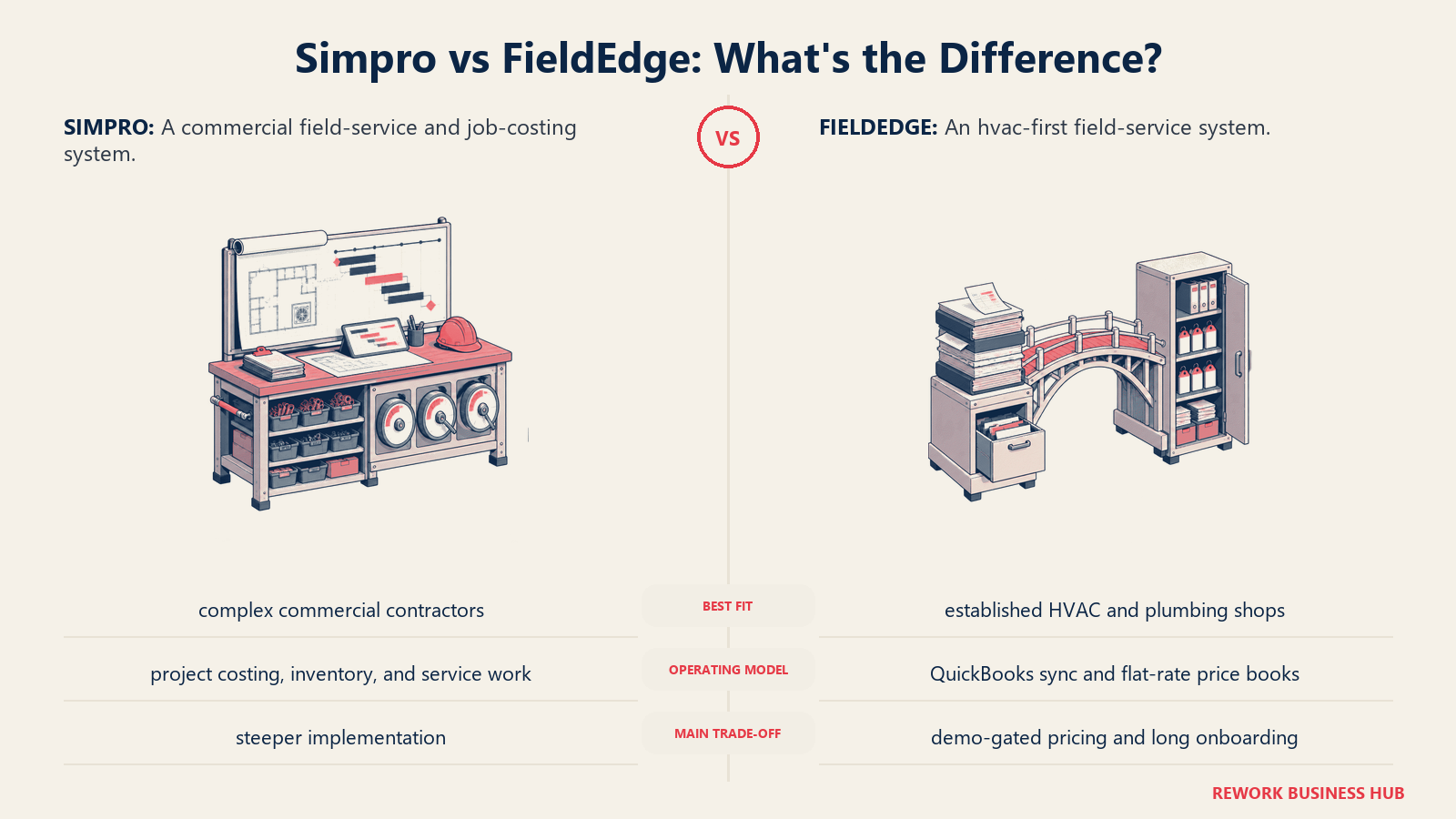 Simpro and FieldEdge compared through matched operating metaphors for which fits better?