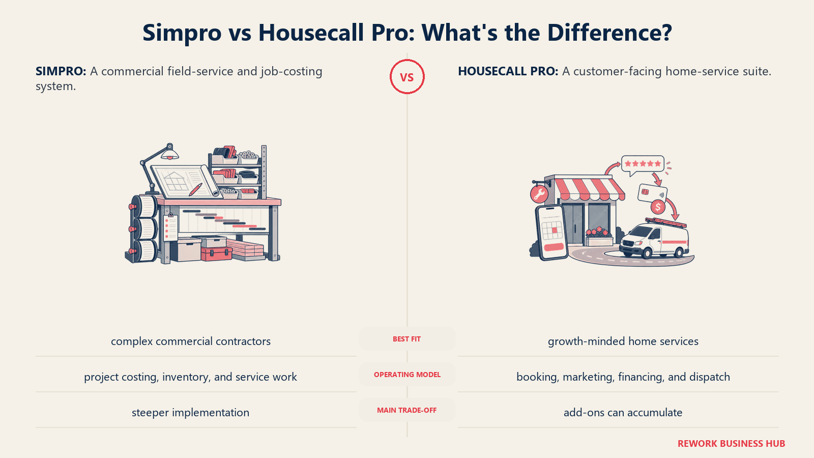 Simpro and Housecall Pro compared through matched operating metaphors for which fits better?