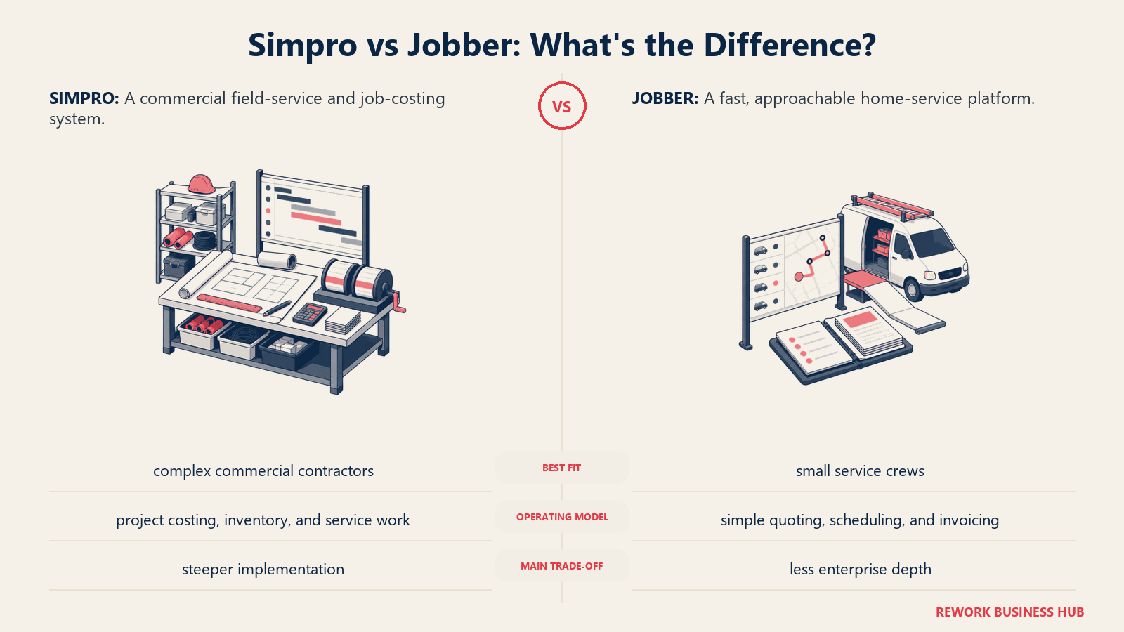 Simpro and Jobber compared through matched operating metaphors for which fits better?