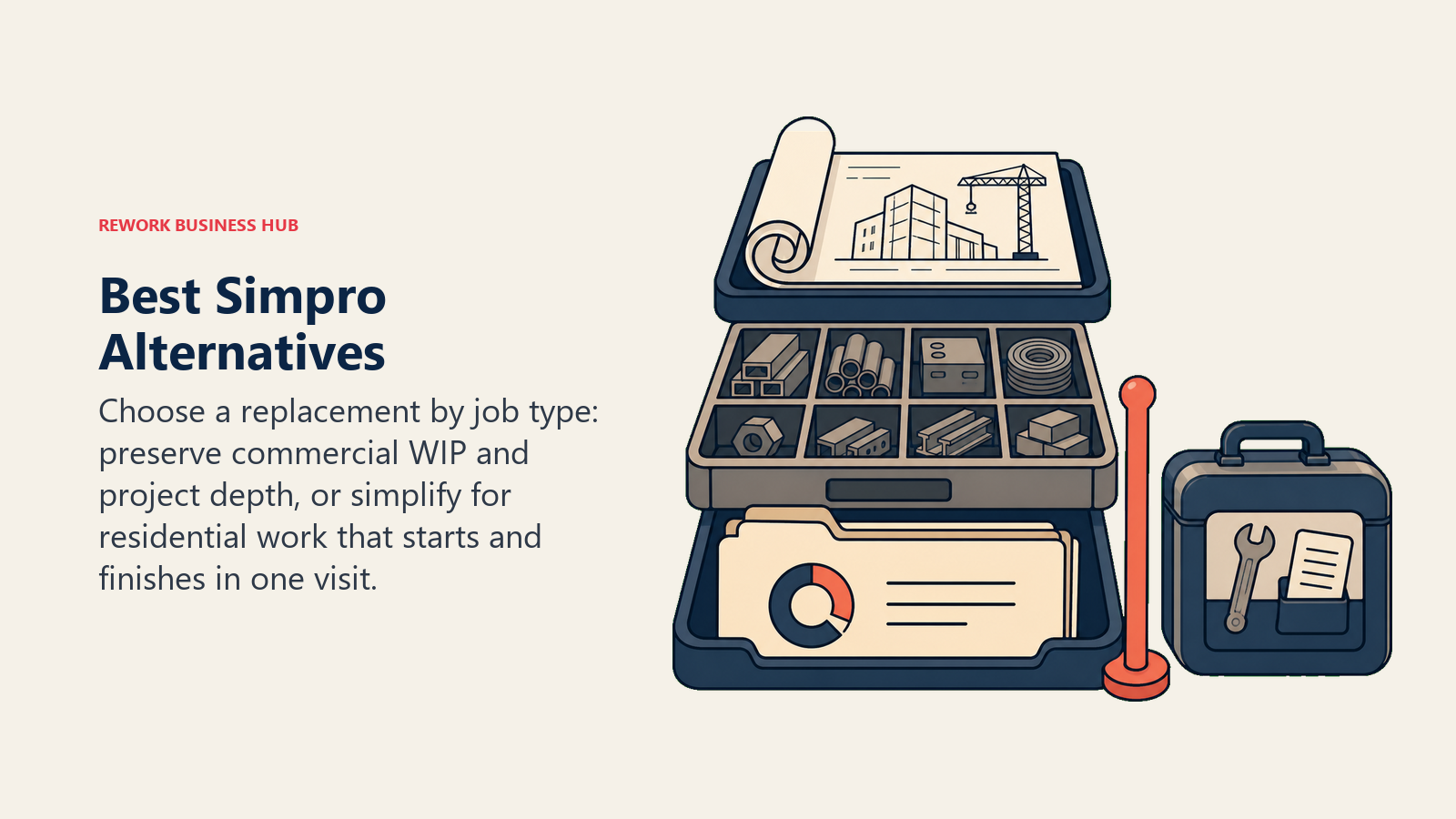 Best Simpro alternatives visual comparing layered commercial project work with a simple residential service call
