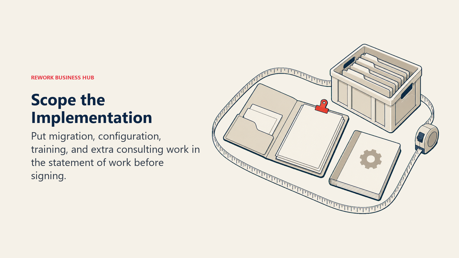 An implementation workbench distinguishing agreed migration and training work from an extra integration request