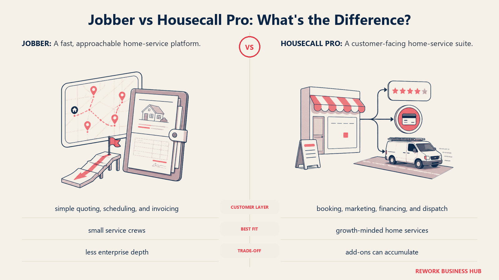 Jobber and Housecall Pro compared through matched operating metaphors for customer experience