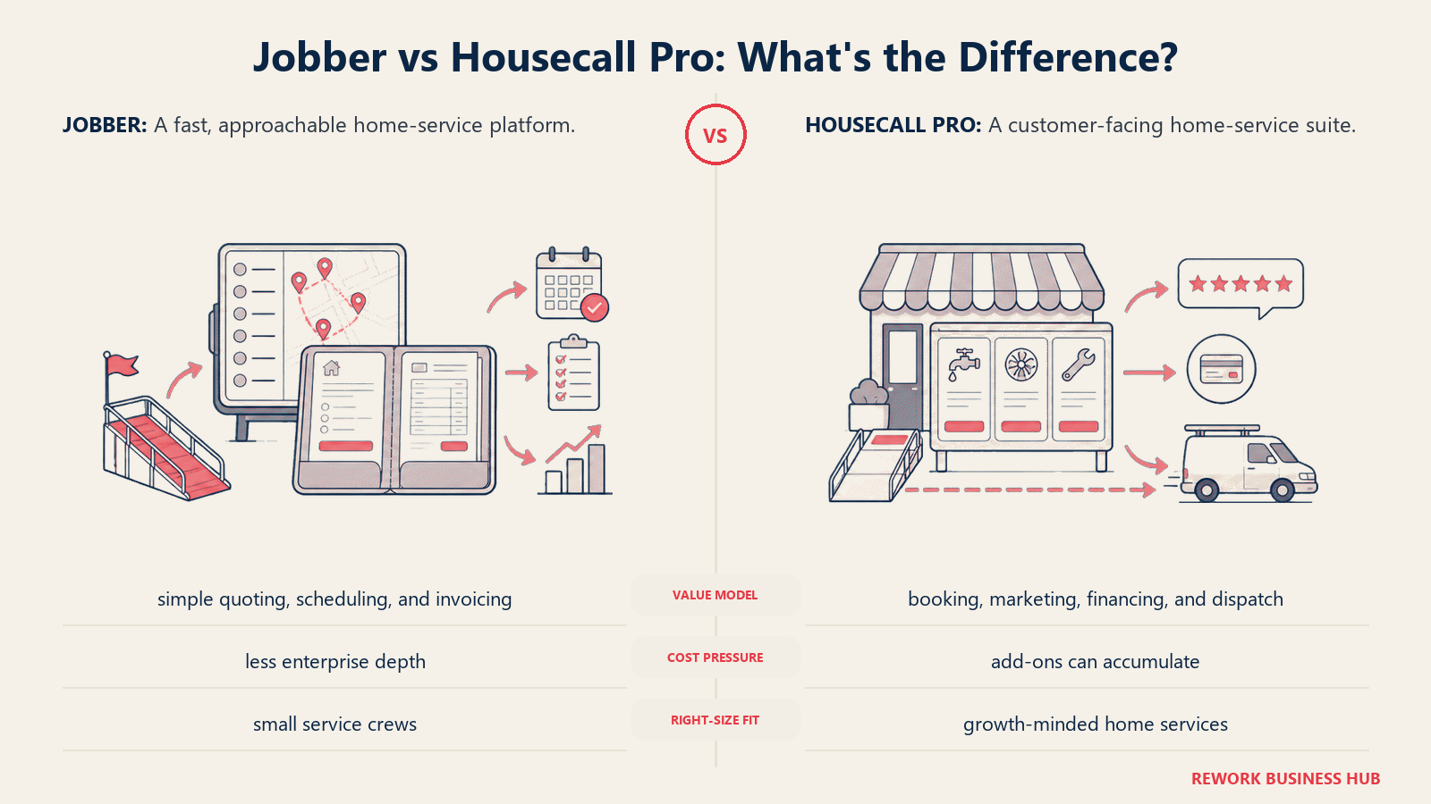 Jobber and Housecall Pro compared through matched operating metaphors for pricing and ownership