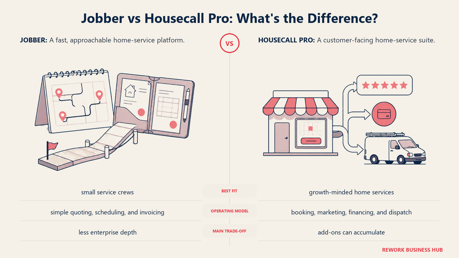 Jobber and Housecall Pro compared through matched operating metaphors for scheduling and dispatch