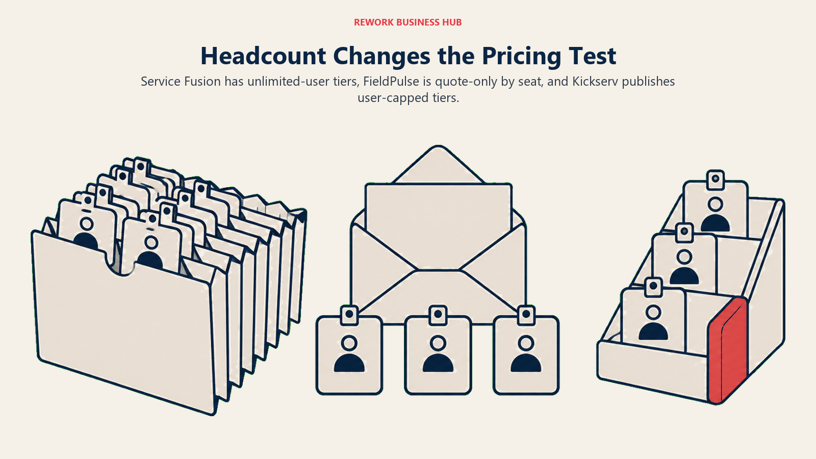 Service Fusion has unlimited-user tiers, FieldPulse is quote-only by seat, and Kickserv publishes user-capped tiers.